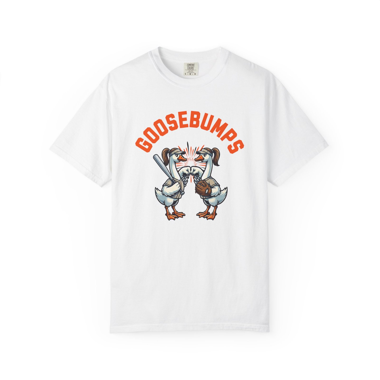 goosebumps graphic tee — softball playing geese fist bumping on comfort colors 1717 t shirt