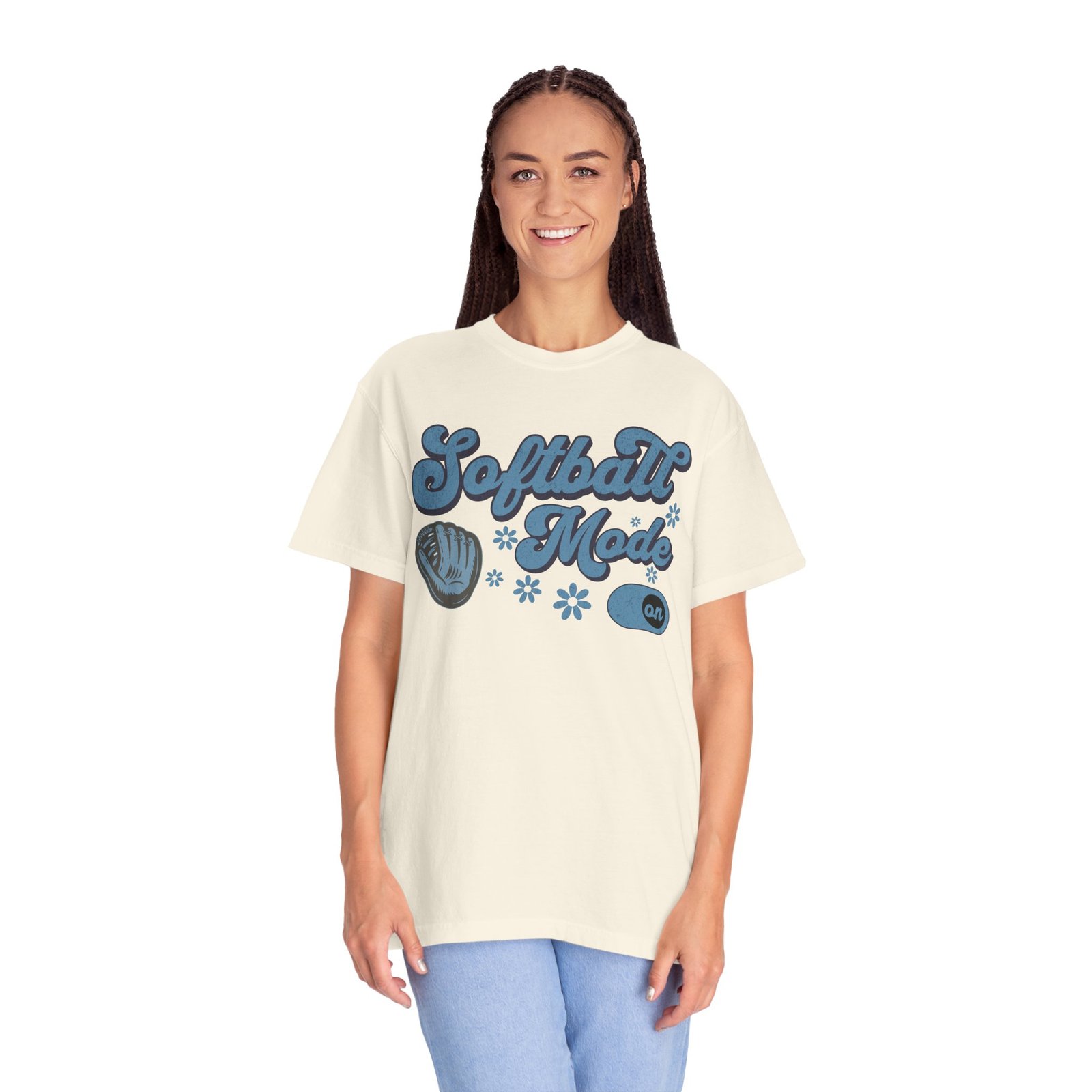 Softball Mode T-Shirt — Retro Softball Graphic on Comfort Colors 1717 Tee - Image 5