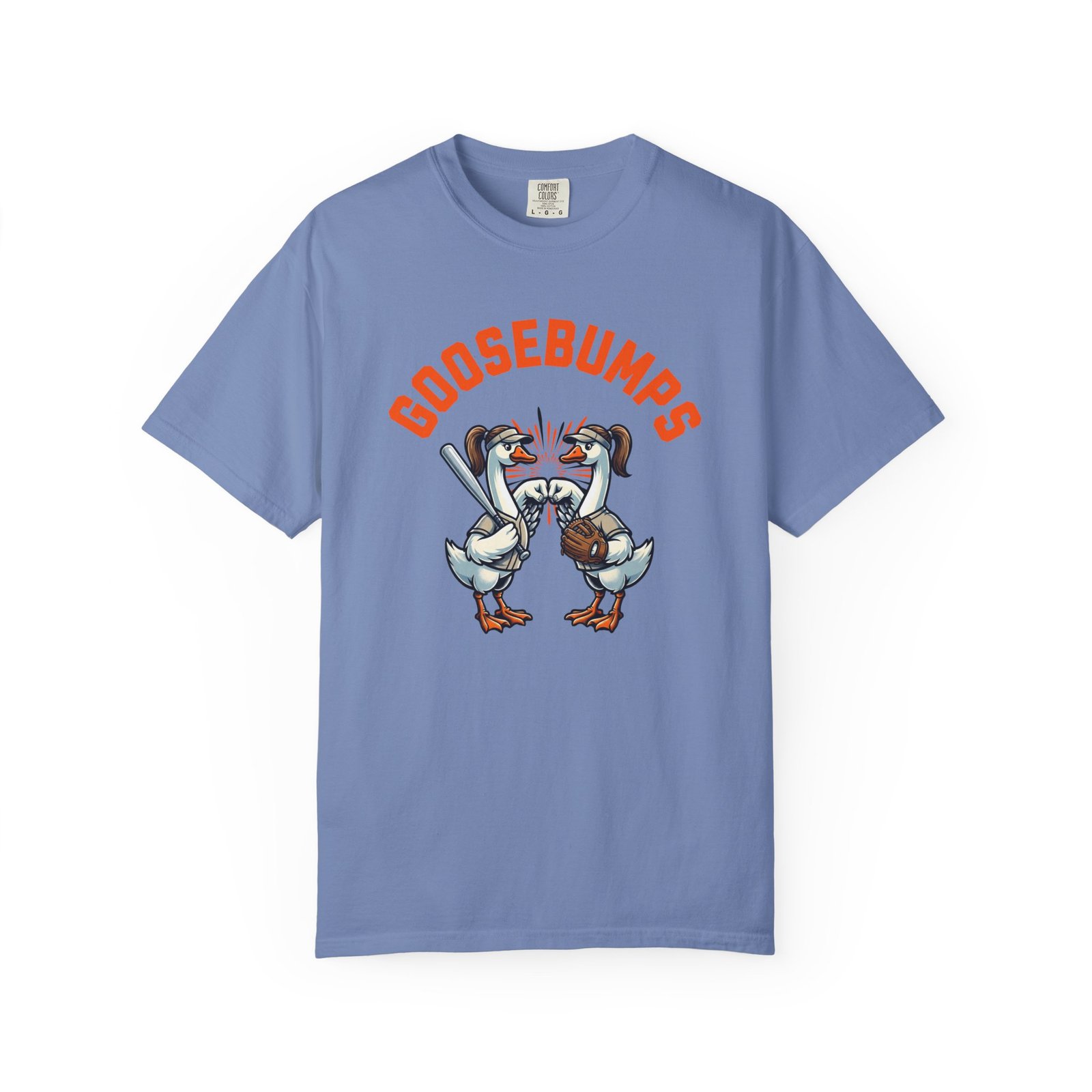 goosebumps graphic tee — softball playing geese fist bumping on comfort colors 1717 t shirt